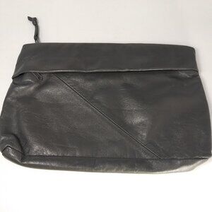 Vintage Contessa Gray Grey Genuine Leather Clutch Purse Zippered Closure Pockets
